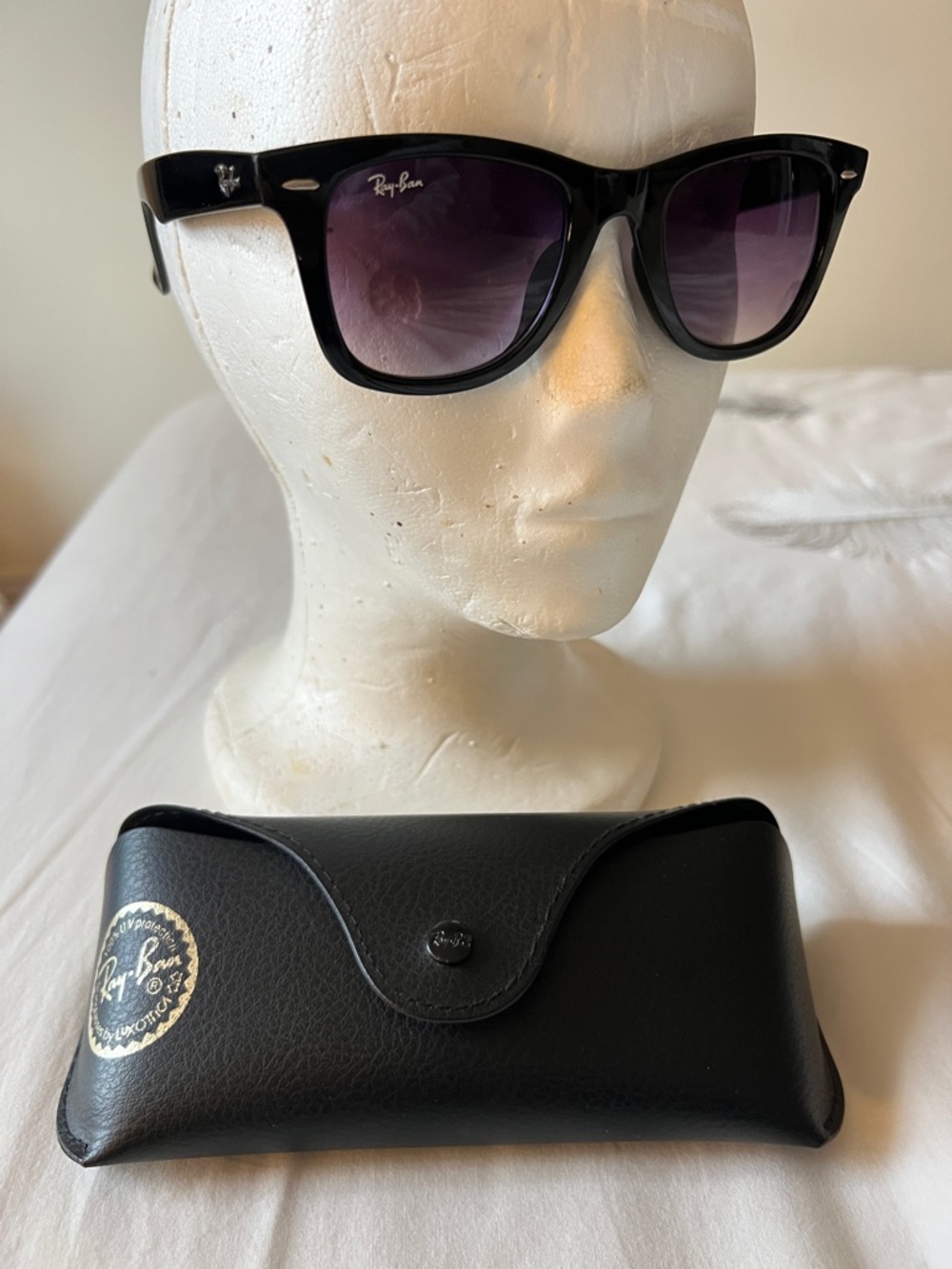Ray-Ban Black Frame Sunglasses with Purple Gradient Lenses